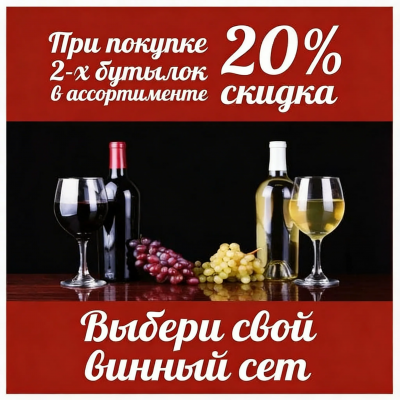 При покупке от 2х бутылок 20% скидка
